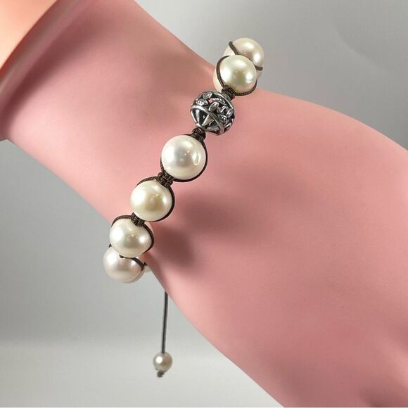 Silpada Rugged Pearls Sterling Silver Cord Bracelet B2424 Boho Large Pearls - Picture 3 of 7